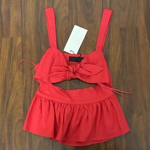 Zara Red Crop Top with Bow Detail